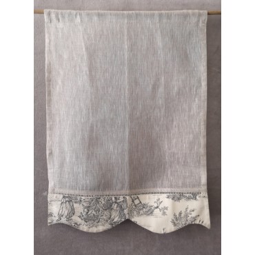 Brise-Bise Voile Lin Gris Festonné Toile de Jouy 45 x 60  Rideau N°214