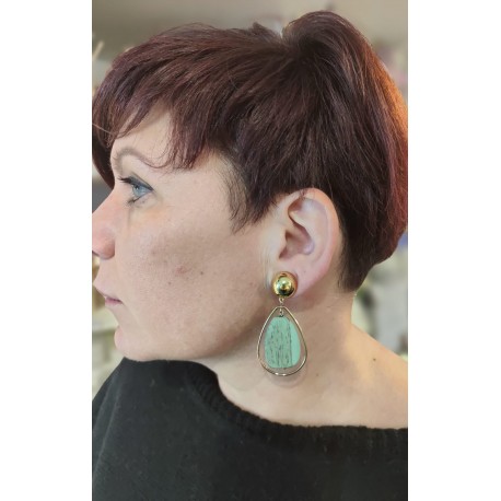 Boucles d'oreilles Alienor vert d'eau et or   - Francine BRAMLI Paris Bijoux