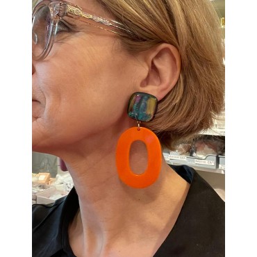 OVALE Orange Cabochon irisé Multico - Francine BRAMLI Paris