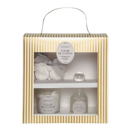 Coffret FLEUR de COTON diffuseur, bougie & décor parfumé - MATHILDE M