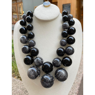 MAXENS perles noires pailletées - Francine BRAMLI PARIS Collier