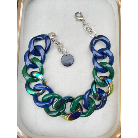 KEN Maillons Rock'n roll bleu vert - FRANCINE BRAMLI PARIS collier